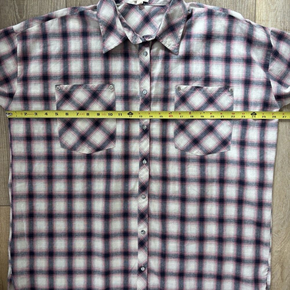 POL Womens Western Pink Plaid Button Down Tunic Size L Rodeo Festival Star Studs - Picture 13 of 13